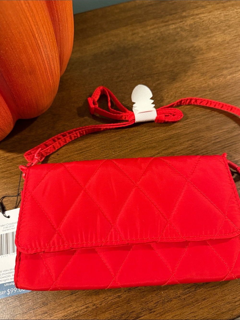 Vera Bradley Quilted Red Fold-Over Crossbody Wristlet - Picture 4 of 8